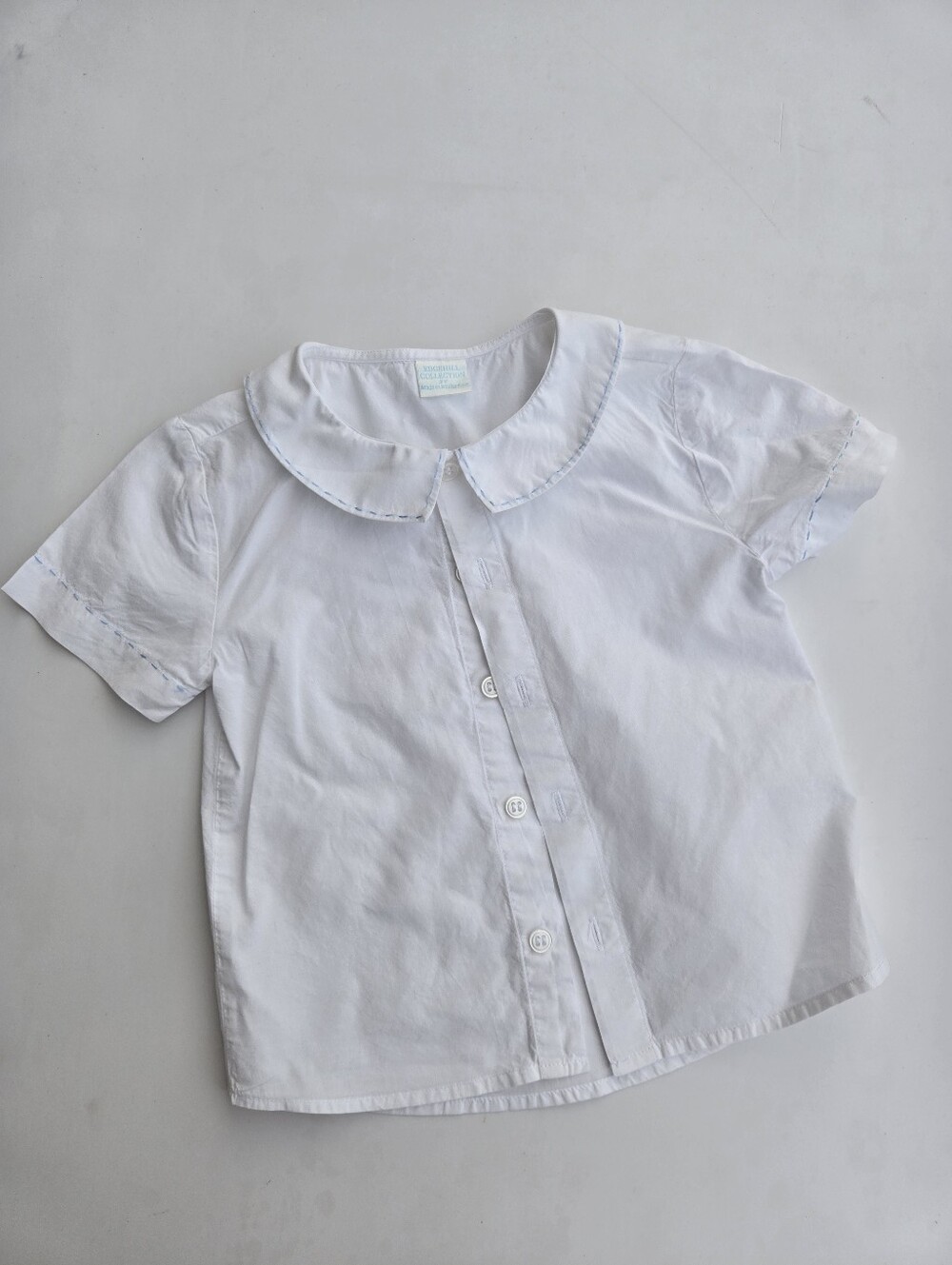 Edgehill Collection White Button Top with Light Blue Pickstich Edge Detail 3T